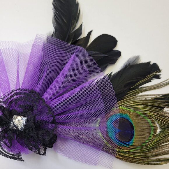 Purple Feathers Fascinator Peacock Feathers Tulle Hair Accessory Br… - Picture 4 of 11